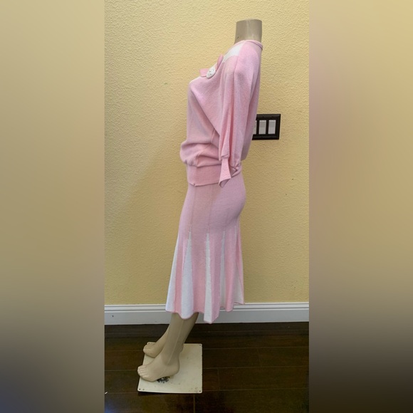 VTG Pink & White Size 12 Knit 🧶 Sweater Top & Full Knee Length 2pc Skit Set - Picture 8 of 13